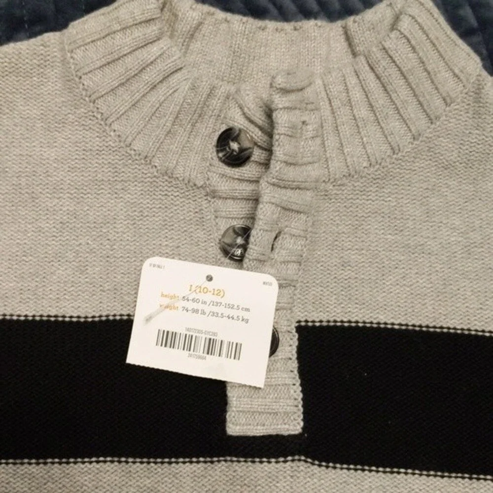 NWT Gymboree Boy’s Grey Striped Pullover Mock Neck Sweater Size L (10-12)